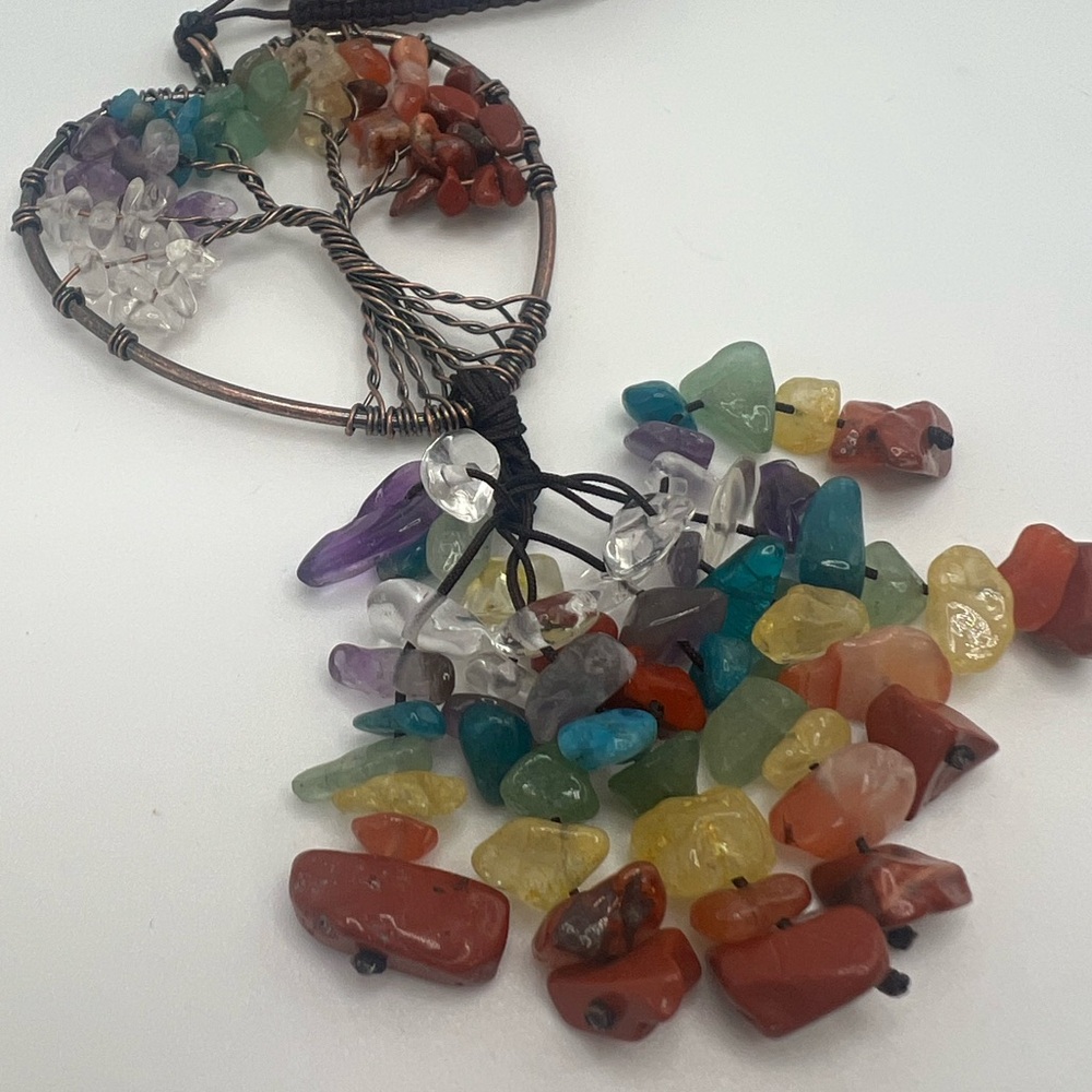 Handmade 7 Chakra Tree of Life Crystal Heart Pendant Bohemian Colorful Gift - Picture 7 of 10